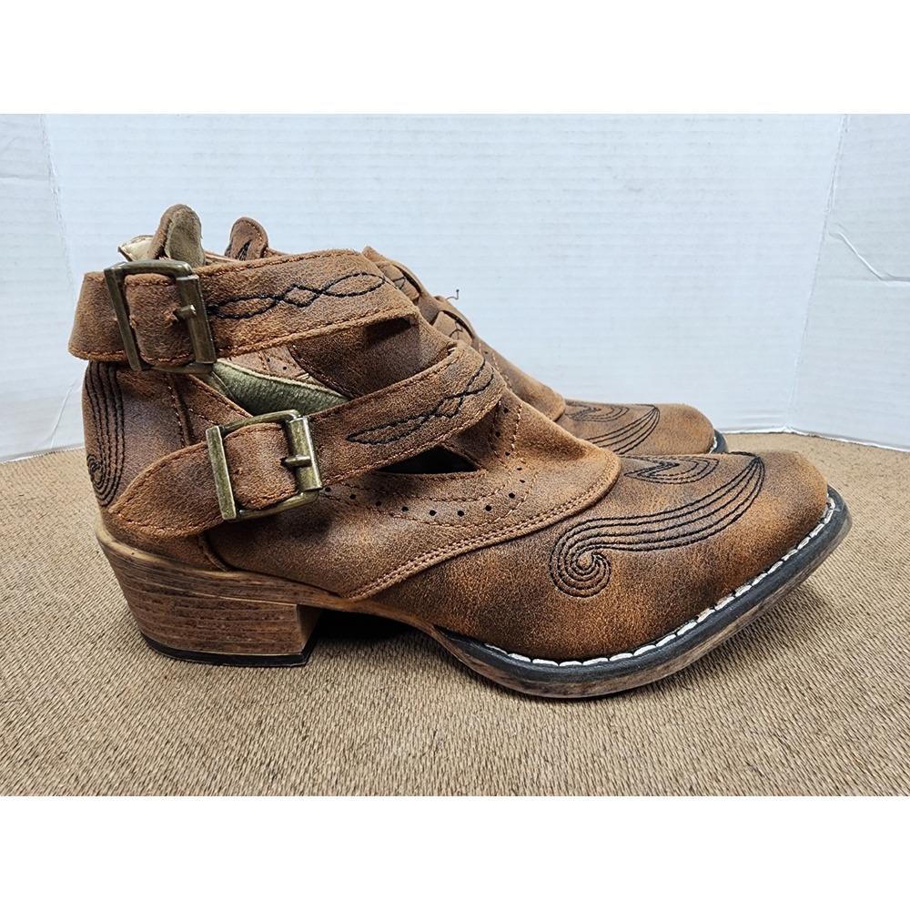 Roper Willa Embroidered Snip Toe Cowboy Ankle Booties Casual Boots Size 6